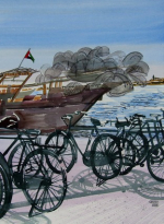 1628 Bicycles and Boat 56 x 43 Dhs8300